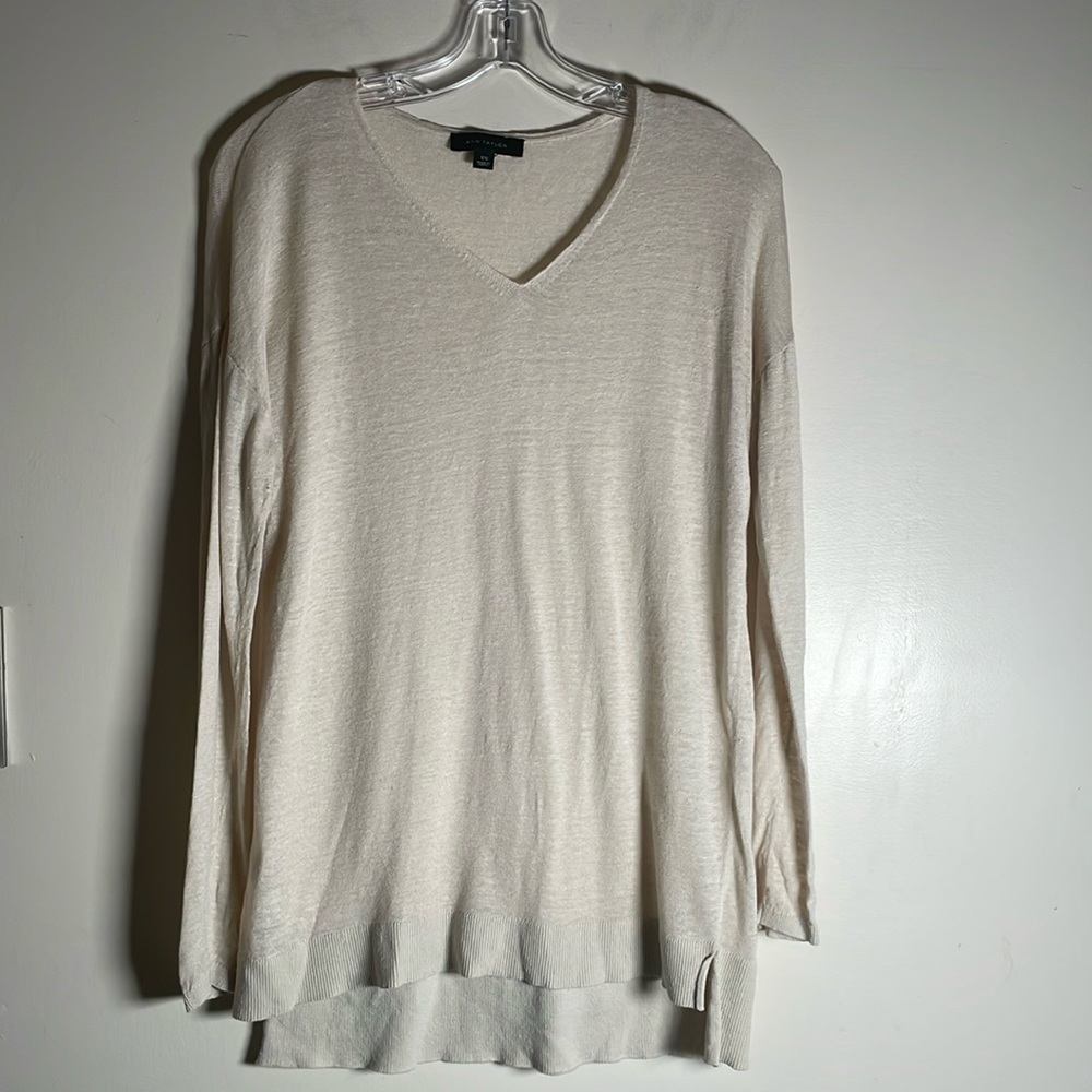 Ann Taylor Linen cream beige long sleeve light sweater XS